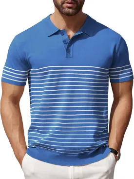 COOFANDY Men's Knit Polo Shirts Short Sleeve Striped Golf Polo Shirts Lightweight Casual Collared T Shirt