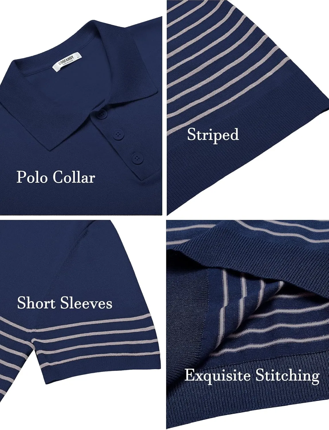 COOFANDY Men's Knit Polo Shirts Short Sleeve Striped Golf Polo Shirts Lightweight Casual Collared T Shirt