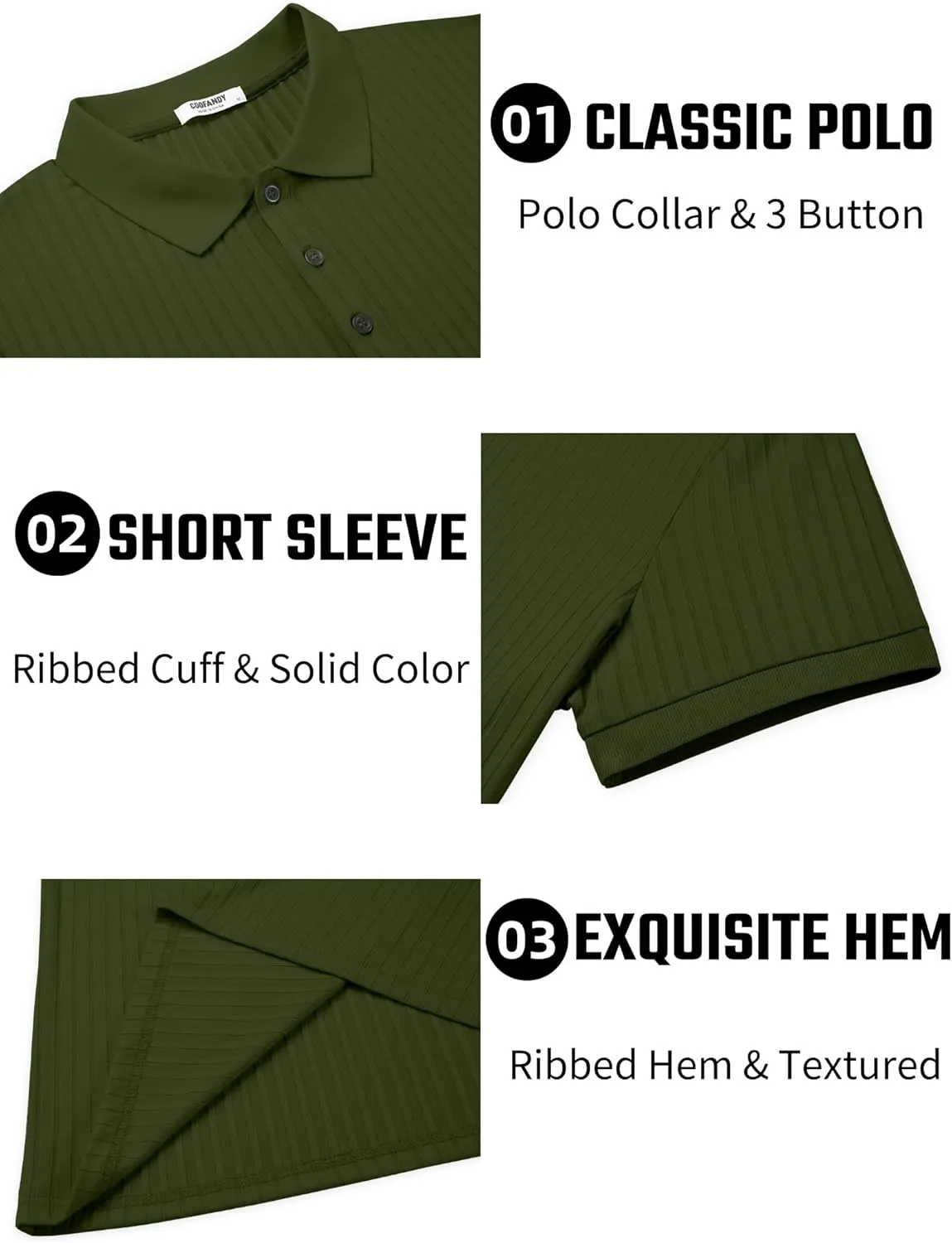 COOFANDY Men's Textured Polo Shirts Short Sleeve Slim Fit Casual Button Polo T-Shirt Summer Collared Golf Shirt