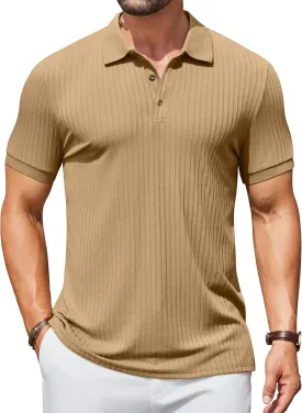 COOFANDY Men's Textured Polo Shirts Short Sleeve Slim Fit Casual Button Polo T-Shirt Summer Collared Golf Shirt