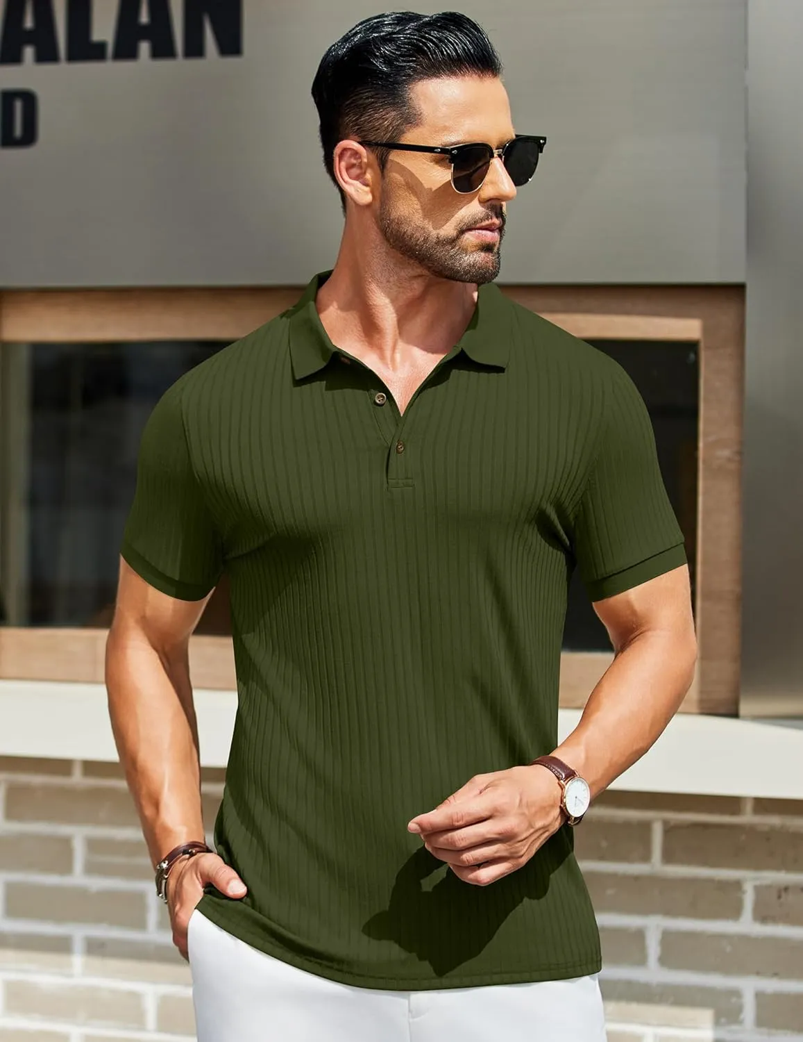 COOFANDY Men's Textured Polo Shirts Short Sleeve Slim Fit Casual Button Polo T-Shirt Summer Collared Golf Shirt