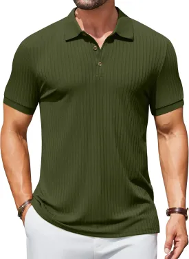 COOFANDY Men's Textured Polo Shirts Short Sleeve Slim Fit Casual Button Polo T-Shirt Summer Collared Golf Shirt