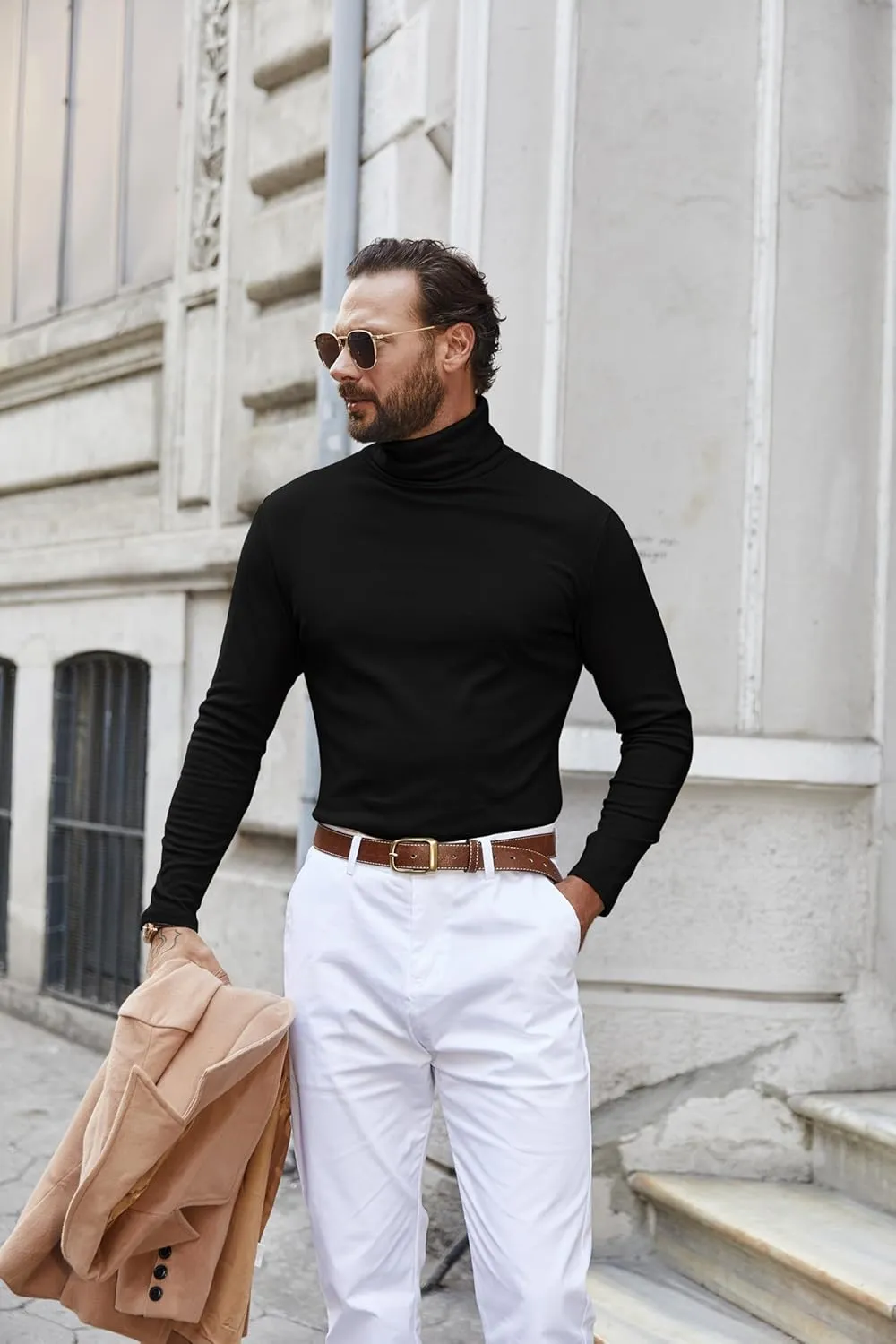 COOFANDY Men's Turtle Neck Shirts High Neck Mock Neck T Shirts Long Sleeve Slim Fit Sweater Casual Thermal Pullover