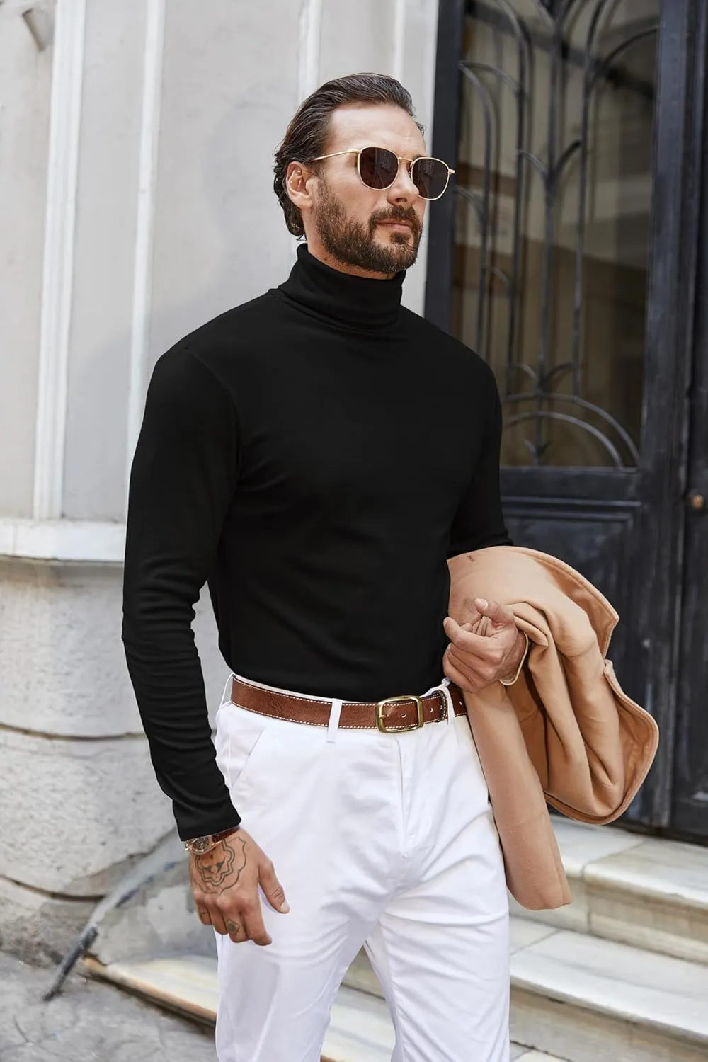 COOFANDY Men's Turtle Neck Shirts High Neck Mock Neck T Shirts Long Sleeve Slim Fit Sweater Casual Thermal Pullover