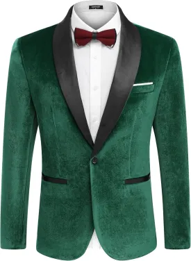 COOFANDY Men's Velvet Tuxedo One Button Jacket Dinner Prom Wedding Blazer Jacket
