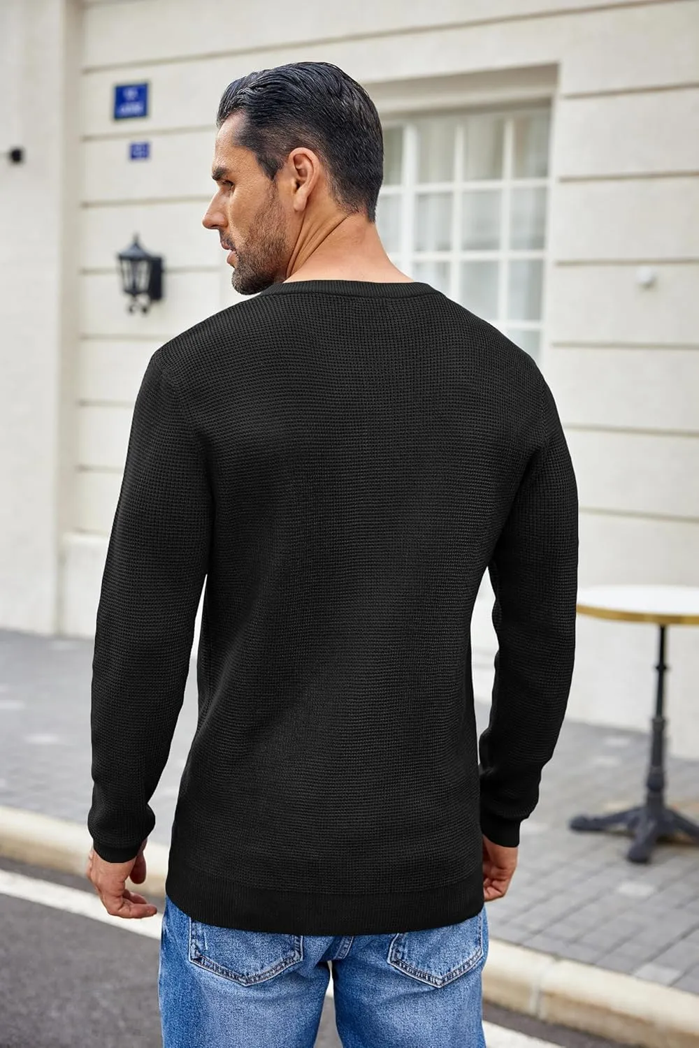 COOFANDY Men's Waffle Henley Shirts Crewneck Lightweight Sweater Long Sleeve Causal Knitted Pullover T Shirt