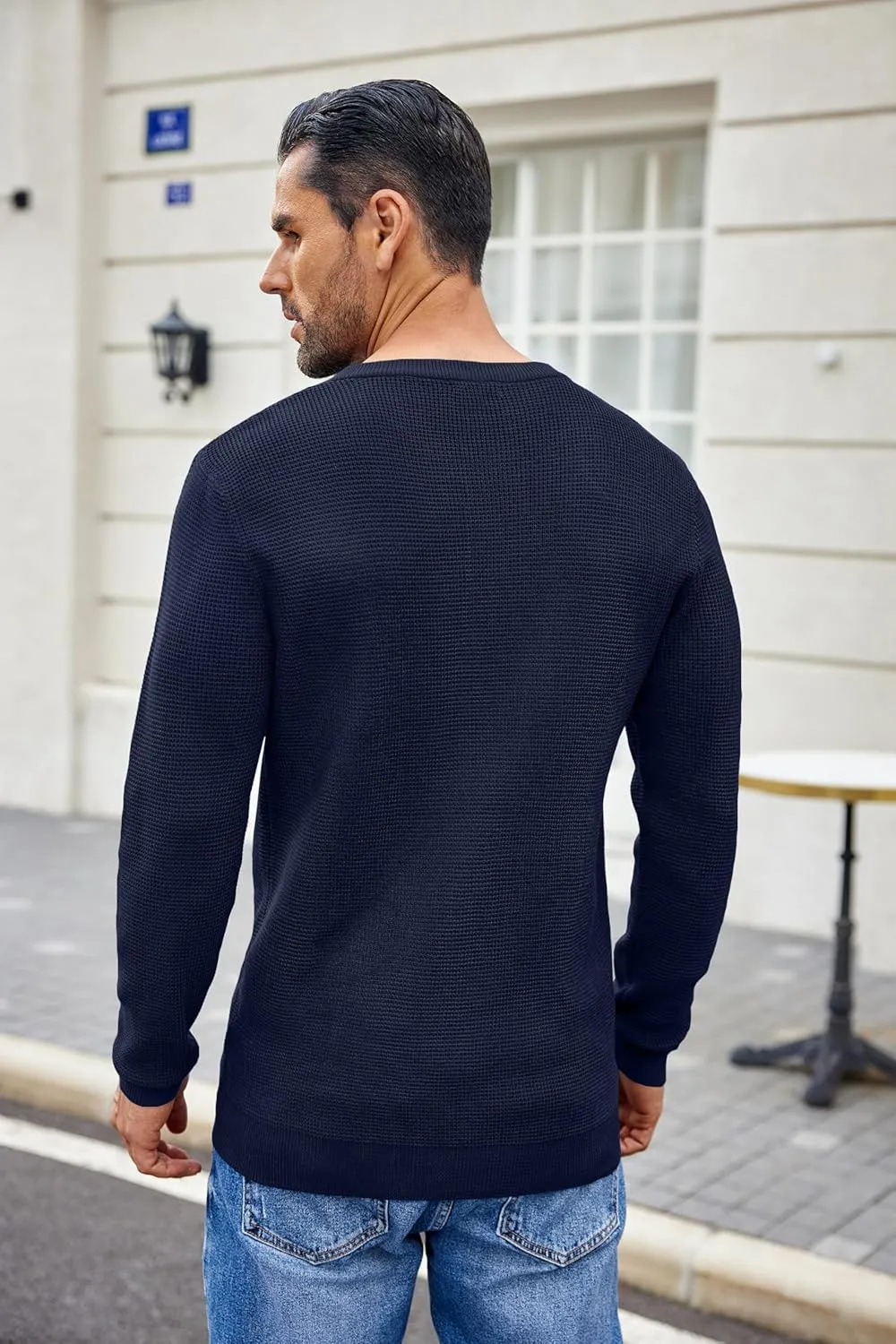 COOFANDY Men's Waffle Henley Shirts Crewneck Lightweight Sweater Long Sleeve Causal Knitted Pullover T Shirt