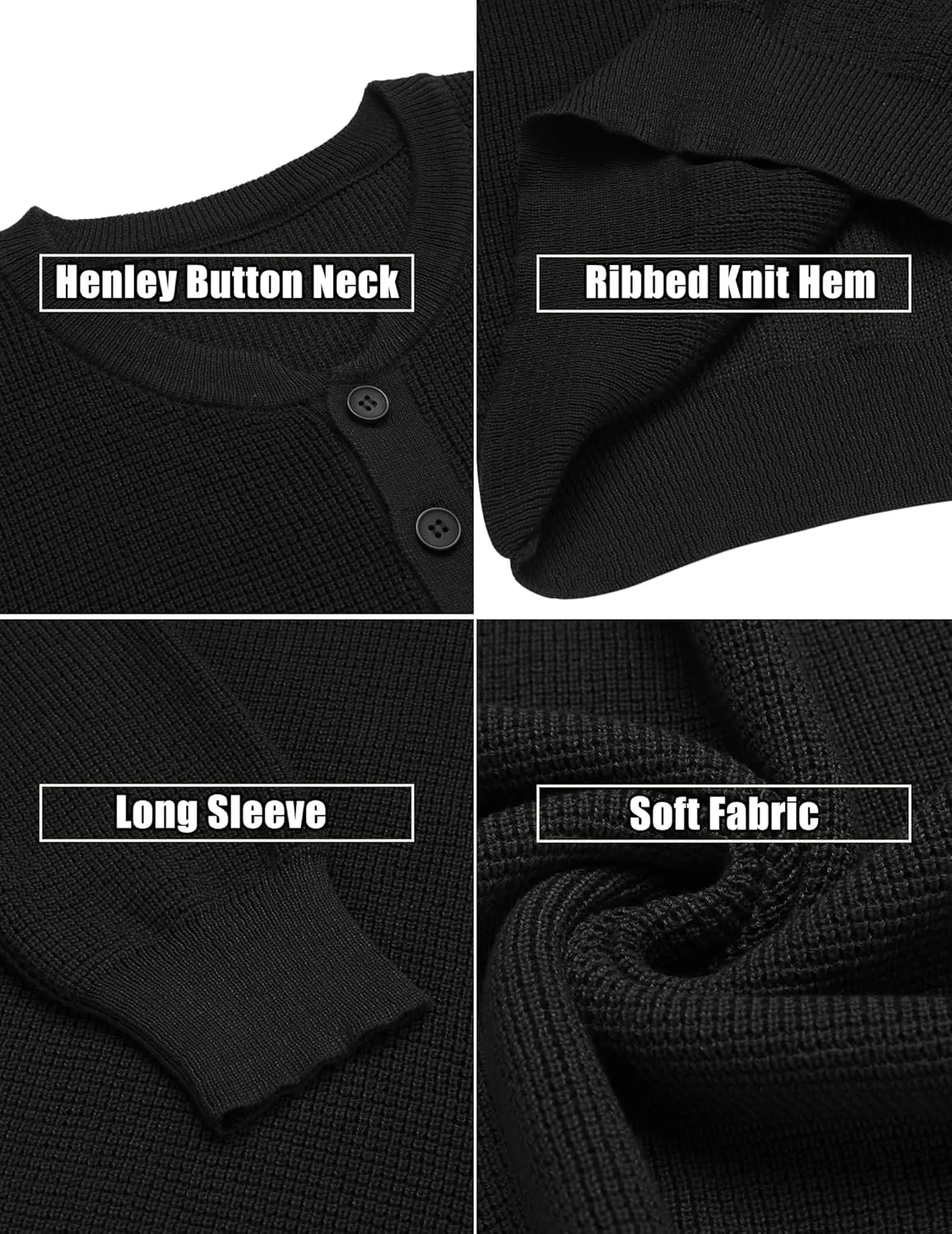 COOFANDY Men's Waffle Henley Shirts Crewneck Lightweight Sweater Long Sleeve Causal Knitted Pullover T Shirt