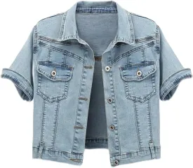 Denim Jacket For Women Jean Cropped Jacket Light Weight Soft Coat Fitted Thin Top Trendy Shacket