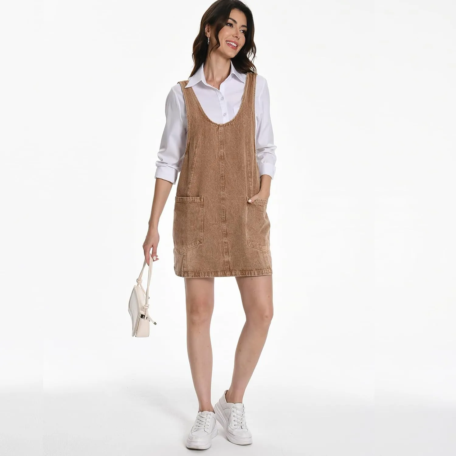 Denim Skirtall Dress for Women Jean High Roller Overalls Fashion Casual Sleeveless Mini Dress Jumper with Pockets