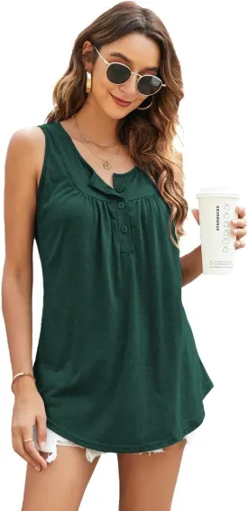 Famulily Women's Flowy Tank Tops Summer Sleeveless Loose Fit Pleated Tunic Shirts