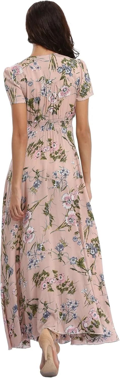 Ferrendo Women's Floral Maxi Dress Button Up Split Flowy Bohemian Party Beach Dresses