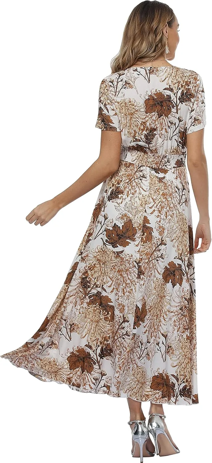 Ferrendo Women's Floral Maxi Dress Button Up Split Flowy Bohemian Party Beach Dresses