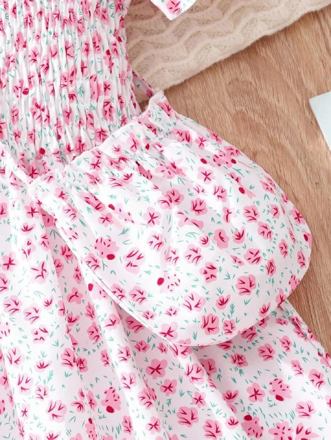 Floral Print Smocked Dress, White with Flower, Princess Style