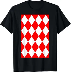 Geometric Large Harlequin Pattern Red and White T-Shirt