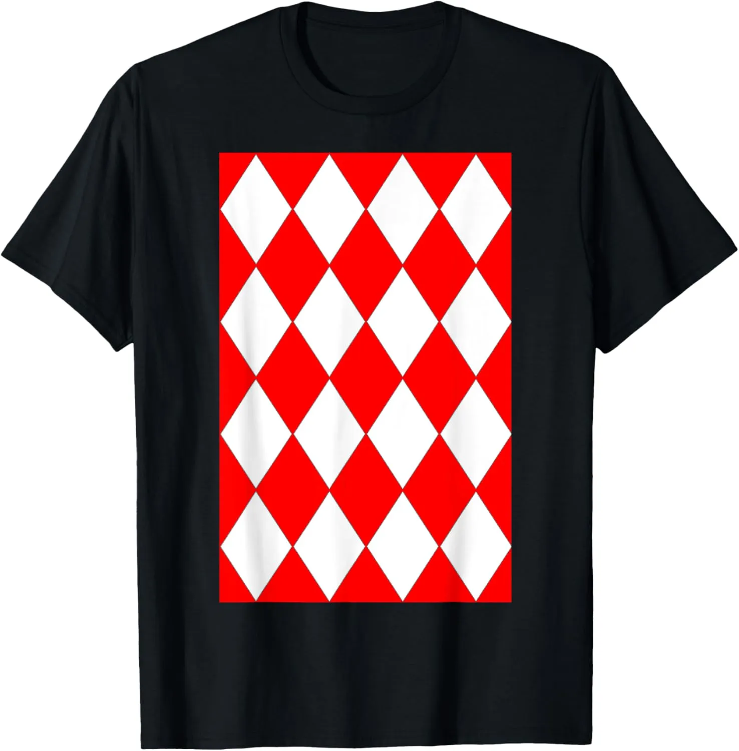 Geometric Large Harlequin Pattern Red and White T-Shirt