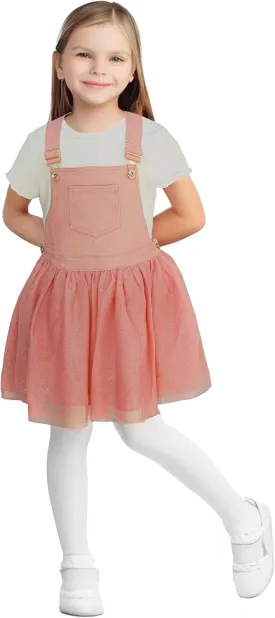 Girls' Suspender Denim Overall Tulle Skirt with White T-Shirt Set – 2-Piece Toddler Outfit Wear 4-12 Years