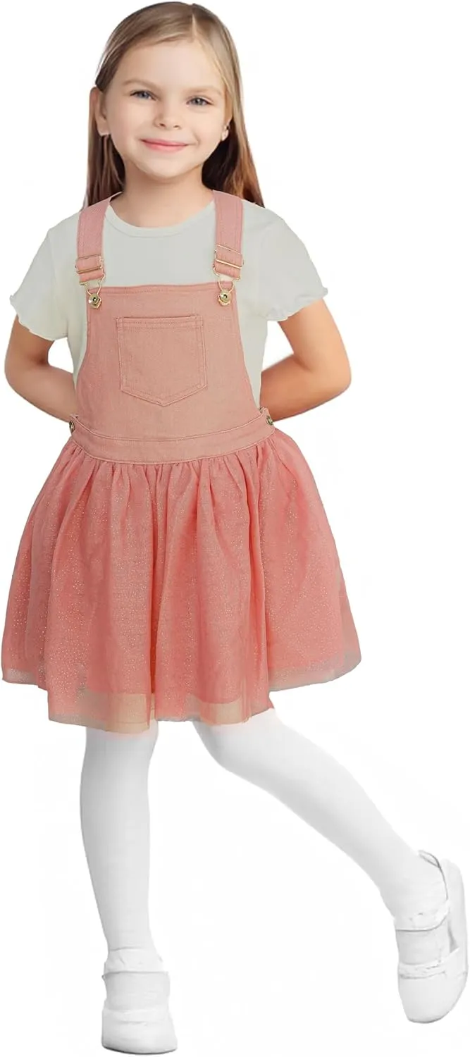 Girls' Suspender Denim Overall Tulle Skirt with White T-Shirt Set – 2-Piece Toddler Outfit Wear 4-12 Years