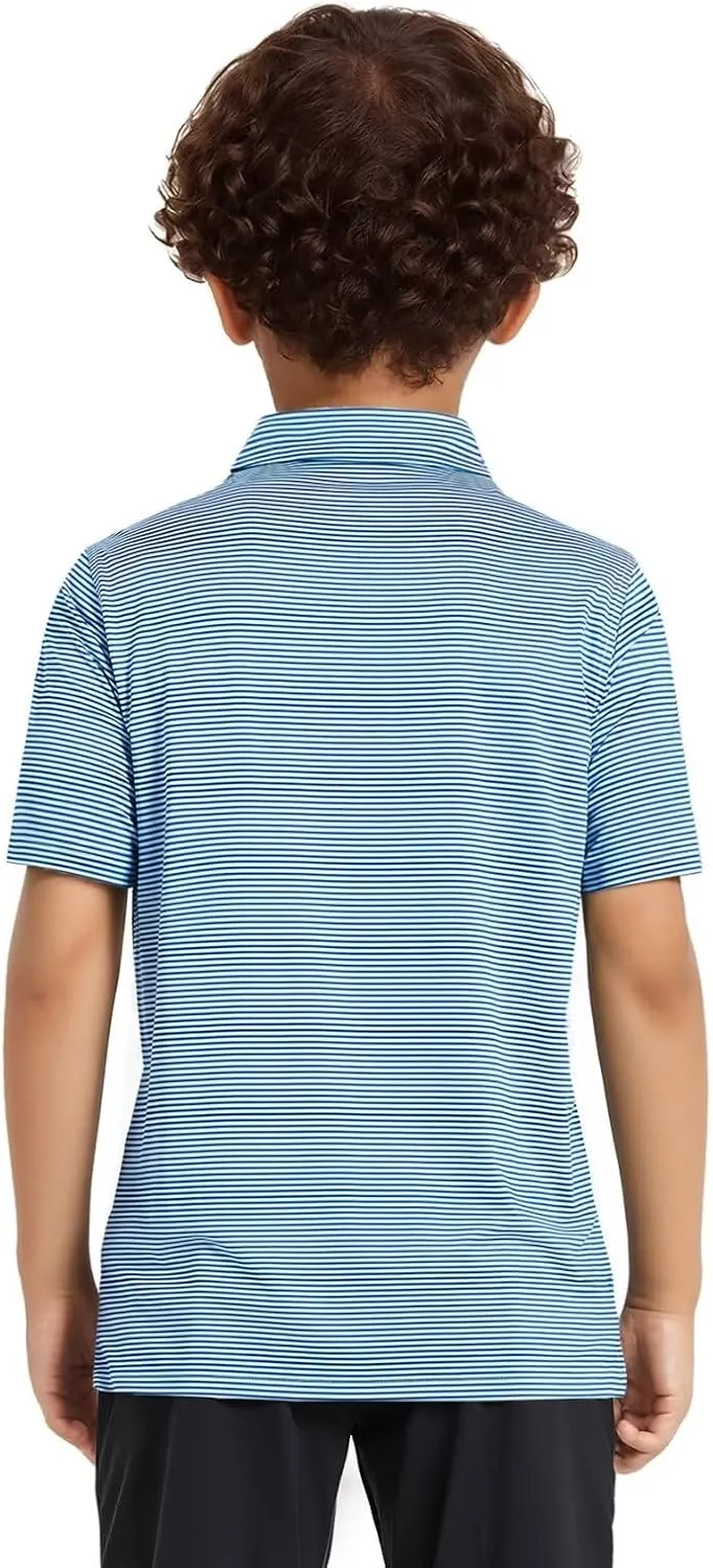 Golf Shirts for Boys Short Sleeve Moisture Wicking Dry Fit Performance Kids Youth Sport Striped Boys Polo Shirts
