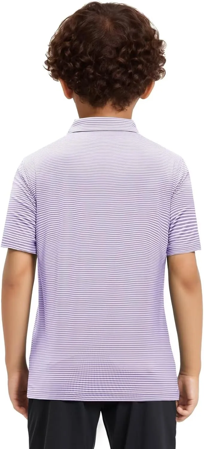 Golf Shirts for Boys Short Sleeve Moisture Wicking Dry Fit Performance Kids Youth Sport Striped Boys Polo Shirts