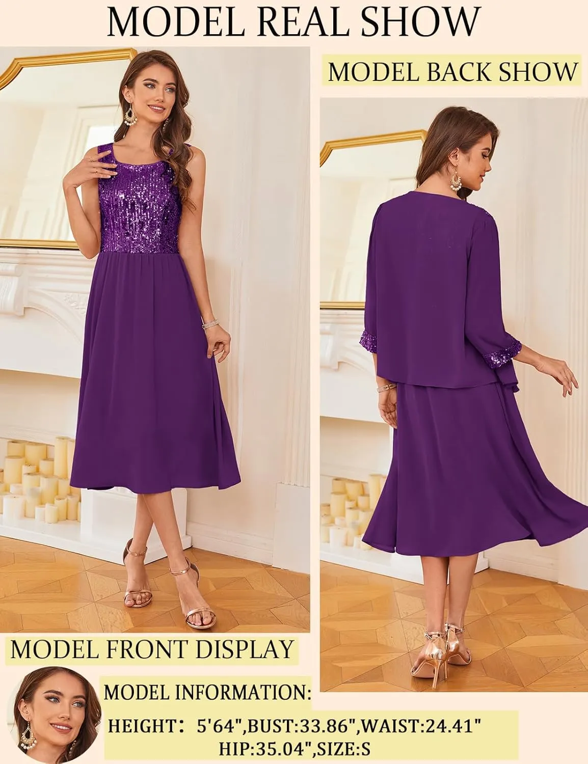 GRACE KARIN Wedding Guest Dress Mother of The Bride Dresses Two Piece Formal Sequin Dress with Jacket Tea Length 2025