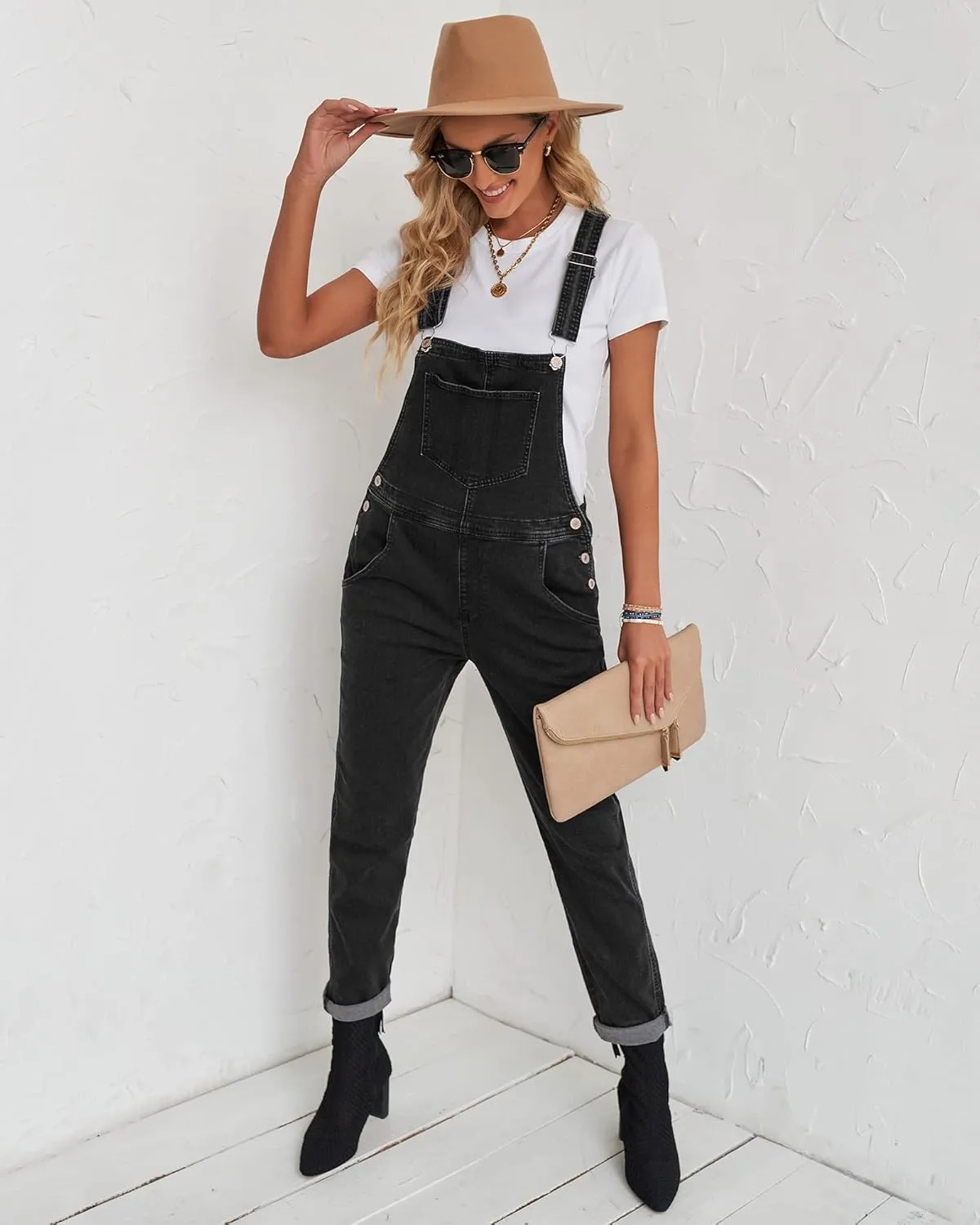 GRAPENT Overalls for Women Loose Fit Jean Denim Bib Jumpsuit Stretch Overall Pants