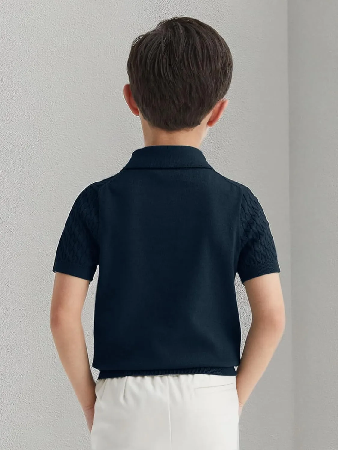 Haloumoning Boys Cable Knit Polo Shirt Kids Short Sleeve Sweater Fashion Pullover Tops Clothes 5-14 Years