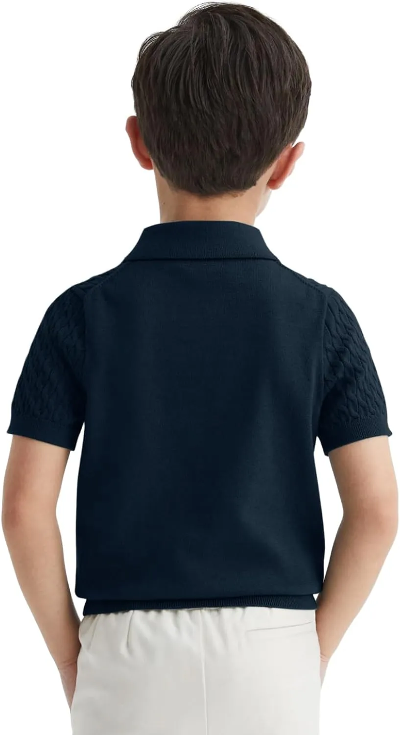 Haloumoning Boys Cable Knit Polo Shirt Kids Short Sleeve Sweater Fashion Pullover Tops Clothes 5-14 Years
