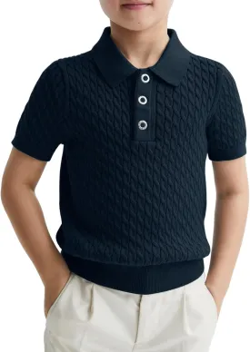 Haloumoning Boys Cable Knit Polo Shirt Kids Short Sleeve Sweater Fashion Pullover Tops Clothes 5-14 Years