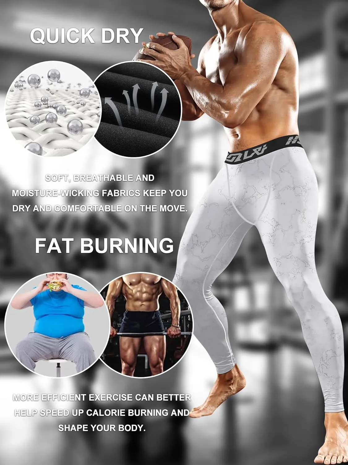 Holure 3 Pack Men's Compression Pants, Athletic Workout Running Leggings for Men, Sports Base Layer Thermal Tights