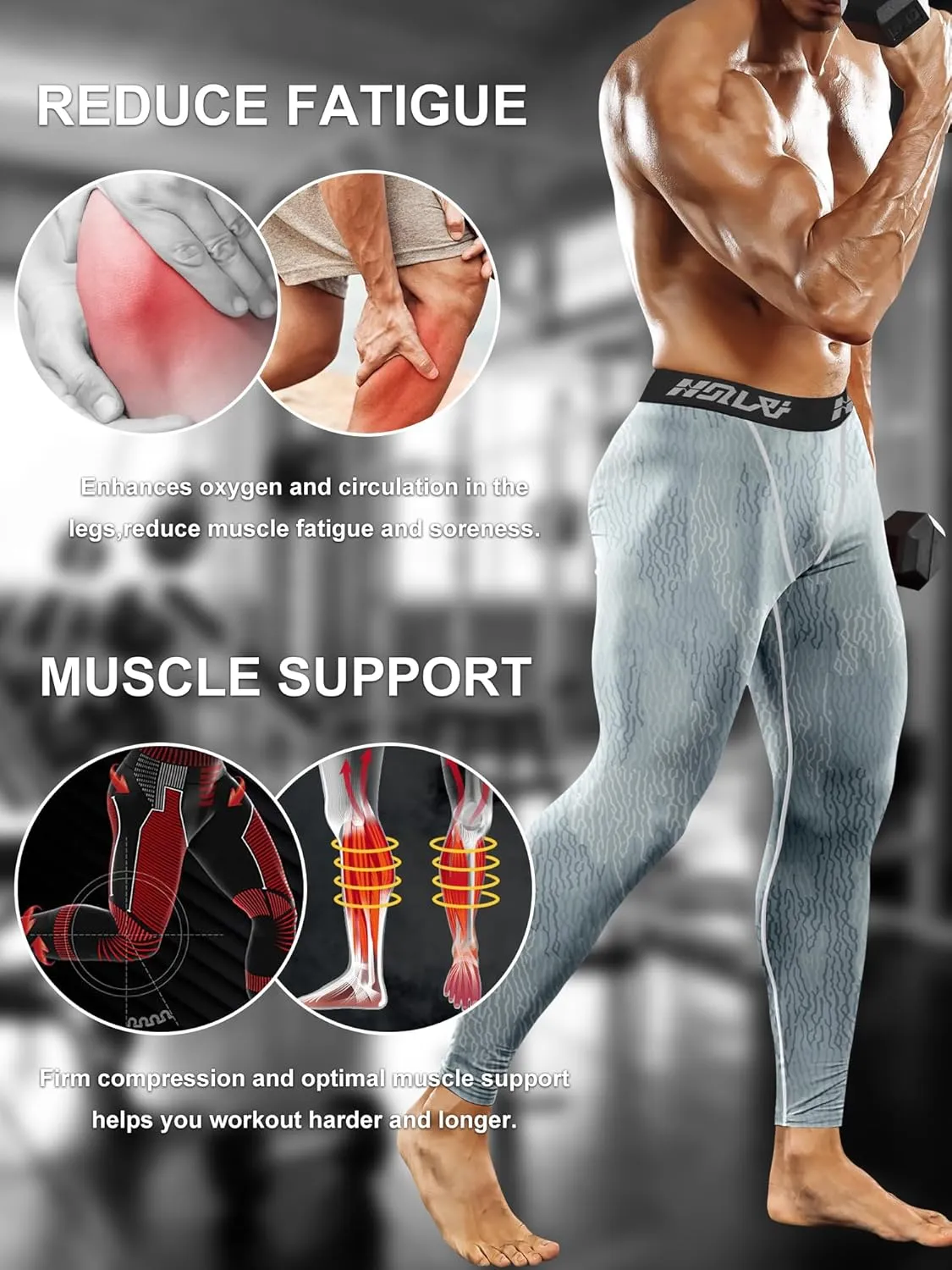 Holure 3 Pack Men's Compression Pants, Athletic Workout Running Leggings for Men, Sports Base Layer Thermal Tights