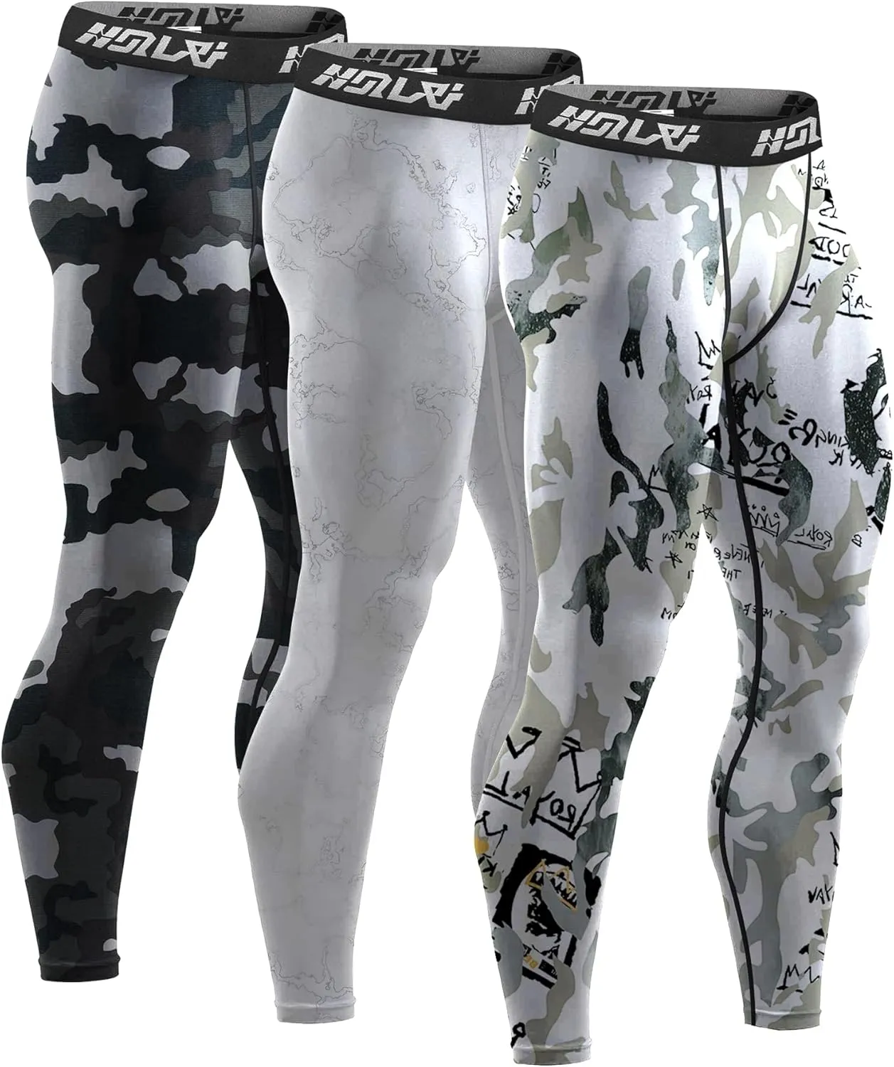 Holure 3 Pack Men's Compression Pants, Athletic Workout Running Leggings for Men, Sports Base Layer Thermal Tights