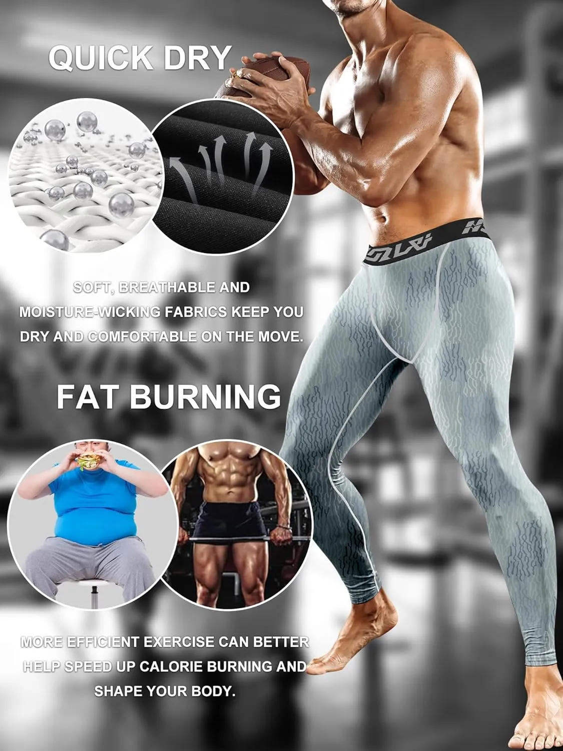 Holure 3 Pack Men's Compression Pants, Athletic Workout Running Leggings for Men, Sports Base Layer Thermal Tights
