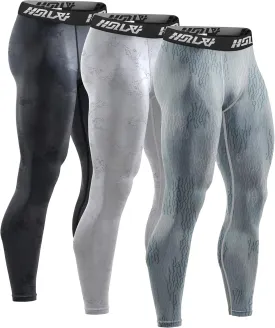 Holure 3 Pack Men's Compression Pants, Athletic Workout Running Leggings for Men, Sports Base Layer Thermal Tights