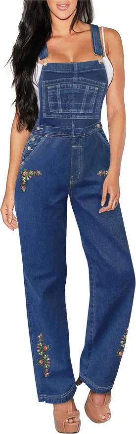 Hybrid & Company Womens Super Comfy Stretch Denim jumpsuit Pants Overalls