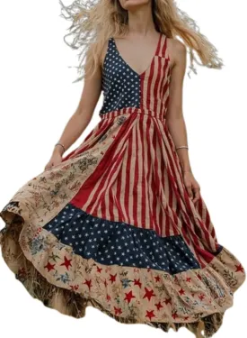Independence Day Dress for Women 4th of July Floral Dress Vintage Red Blue White