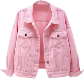 Jean Jacket For Women Trendy Womens Candy Color Denim Jacket Relaxed Fit Casual Jean Trucker Short Jackets For