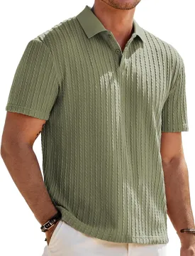 JMIERR Mens Casual Polo Shirt Summer Short Sleeve Vacation Button Beach Knit Stretchy Golf Shirts