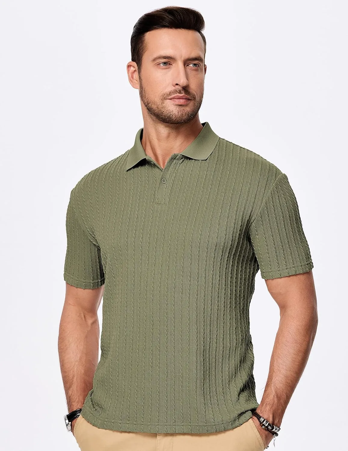 JMIERR Mens Casual Polo Shirt Summer Short Sleeve Vacation Button Beach Knit Stretchy Golf Shirts