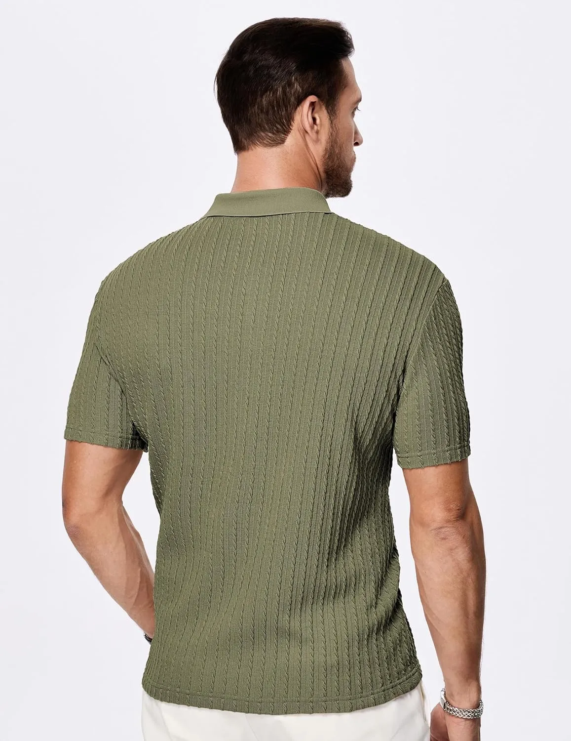 JMIERR Mens Casual Polo Shirt Summer Short Sleeve Vacation Button Beach Knit Stretchy Golf Shirts