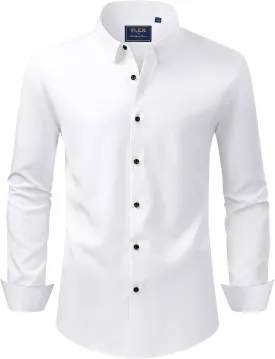 J.VER Men's Dress Shirts Stretch Long Sleeve Formal Shirt Solid Business Casual Button Down Shirts for Wedding Prom