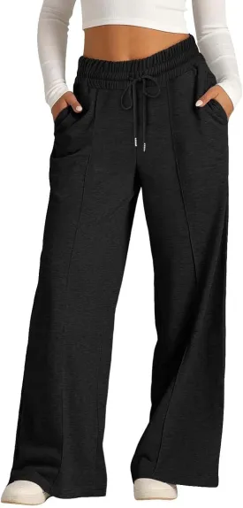 Kids Girls Wide Leg Sweatpants rawstring Straight Elastic Waisted Baggy Breathable Pants Pocket Trousers