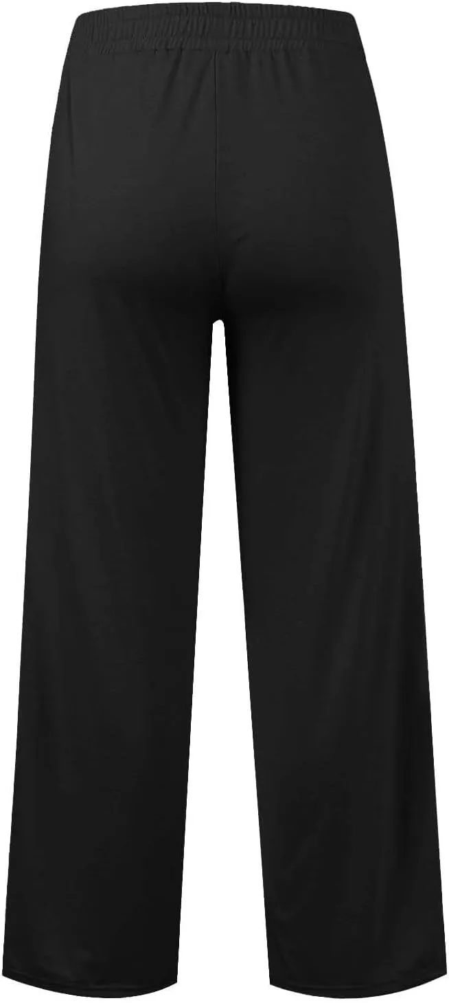 Kids Girls Wide Leg Sweatpants rawstring Straight Elastic Waisted Baggy Breathable Pants Pocket Trousers