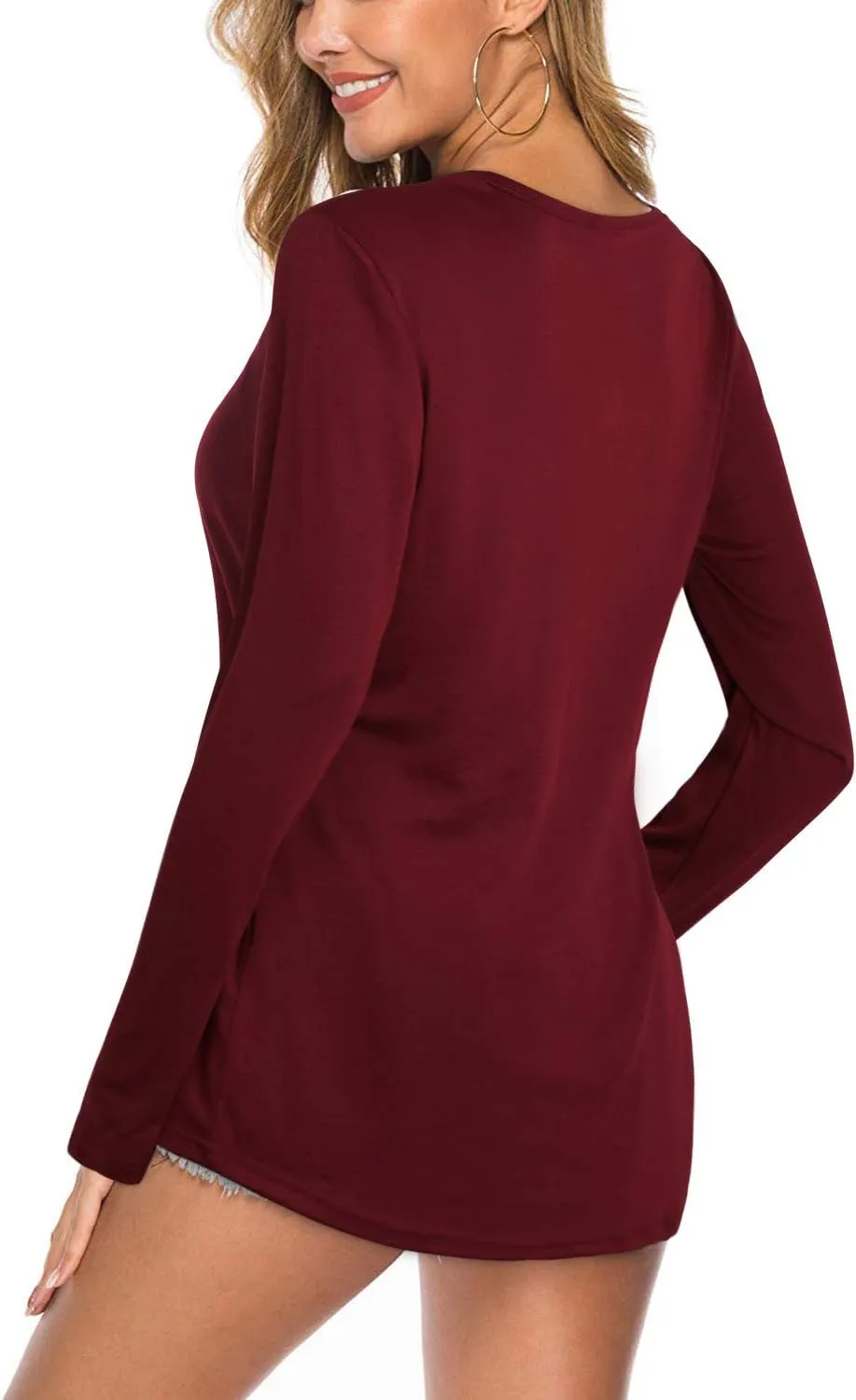 KILIG Womens 2024 Long Sleeve V-Neck Button Loose Casual Henley Tunic Tops T Shirt Fashion