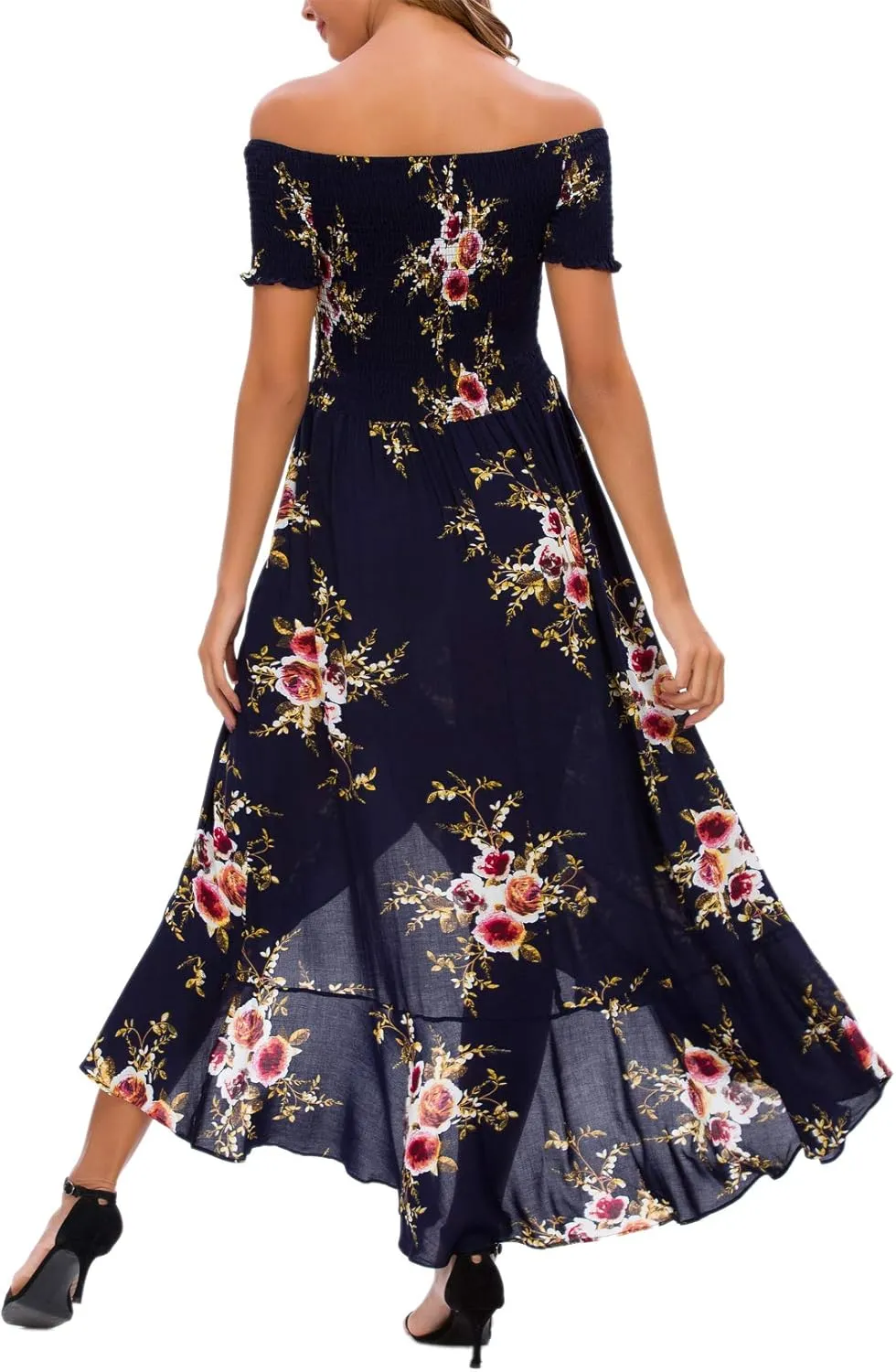 Kormei Women Short Sleeve Off Shoulder Floral High Low Flowy Summer Party Long Maxi Dress