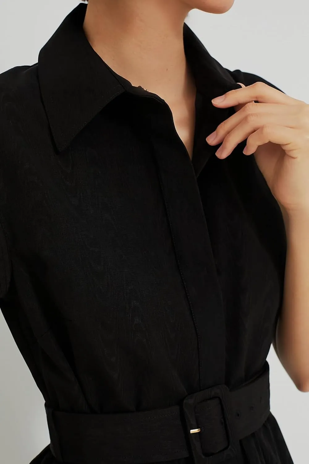 Ladyful Women Casual Button Down Shirt Dress Short Wing Sleeve Buiness Midi Shirt Dress with Belt Elegant Dress