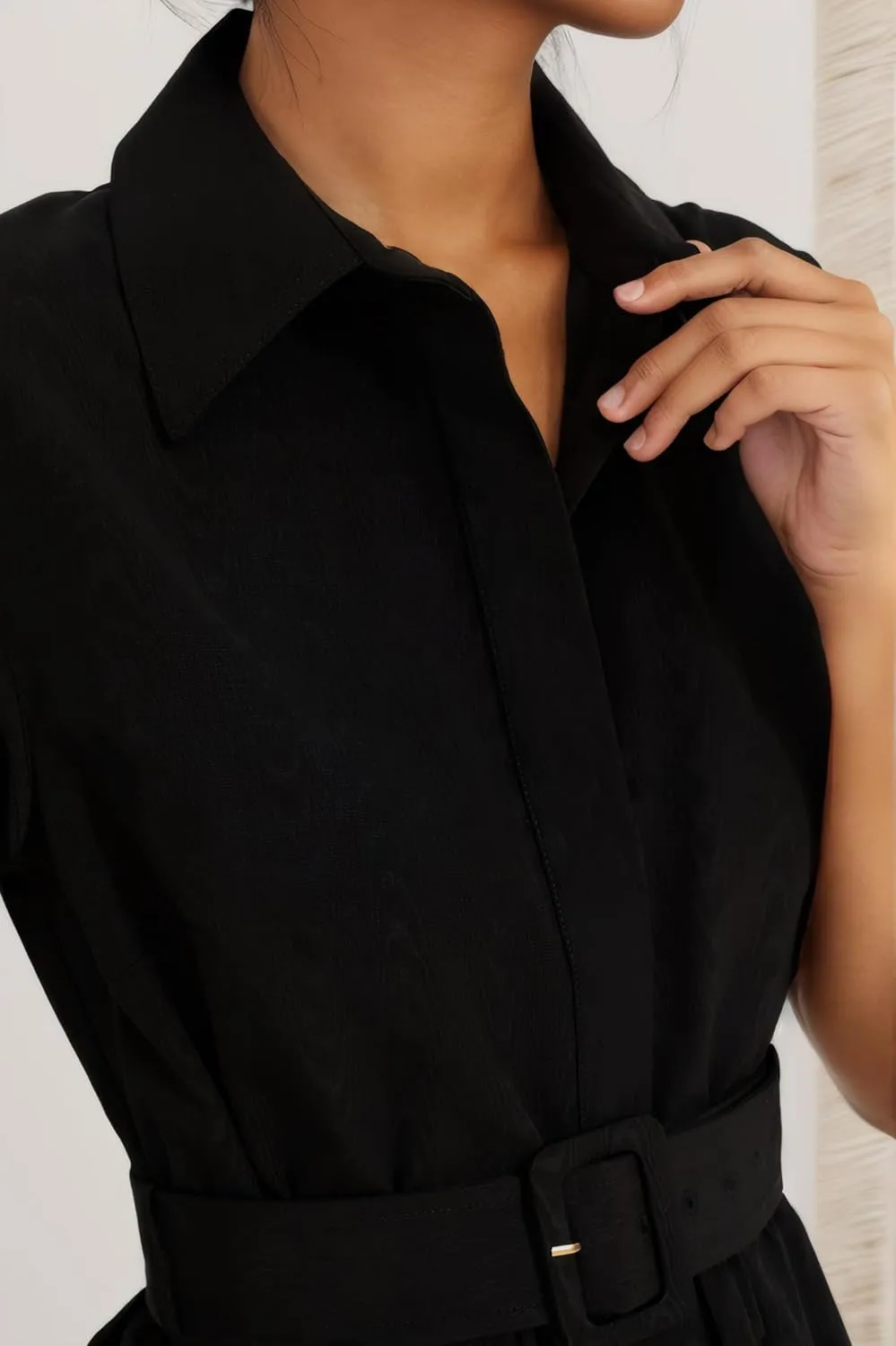 Ladyful Women Casual Button Down Shirt Dress Short Wing Sleeve Buiness Midi Shirt Dress with Belt Elegant Dress