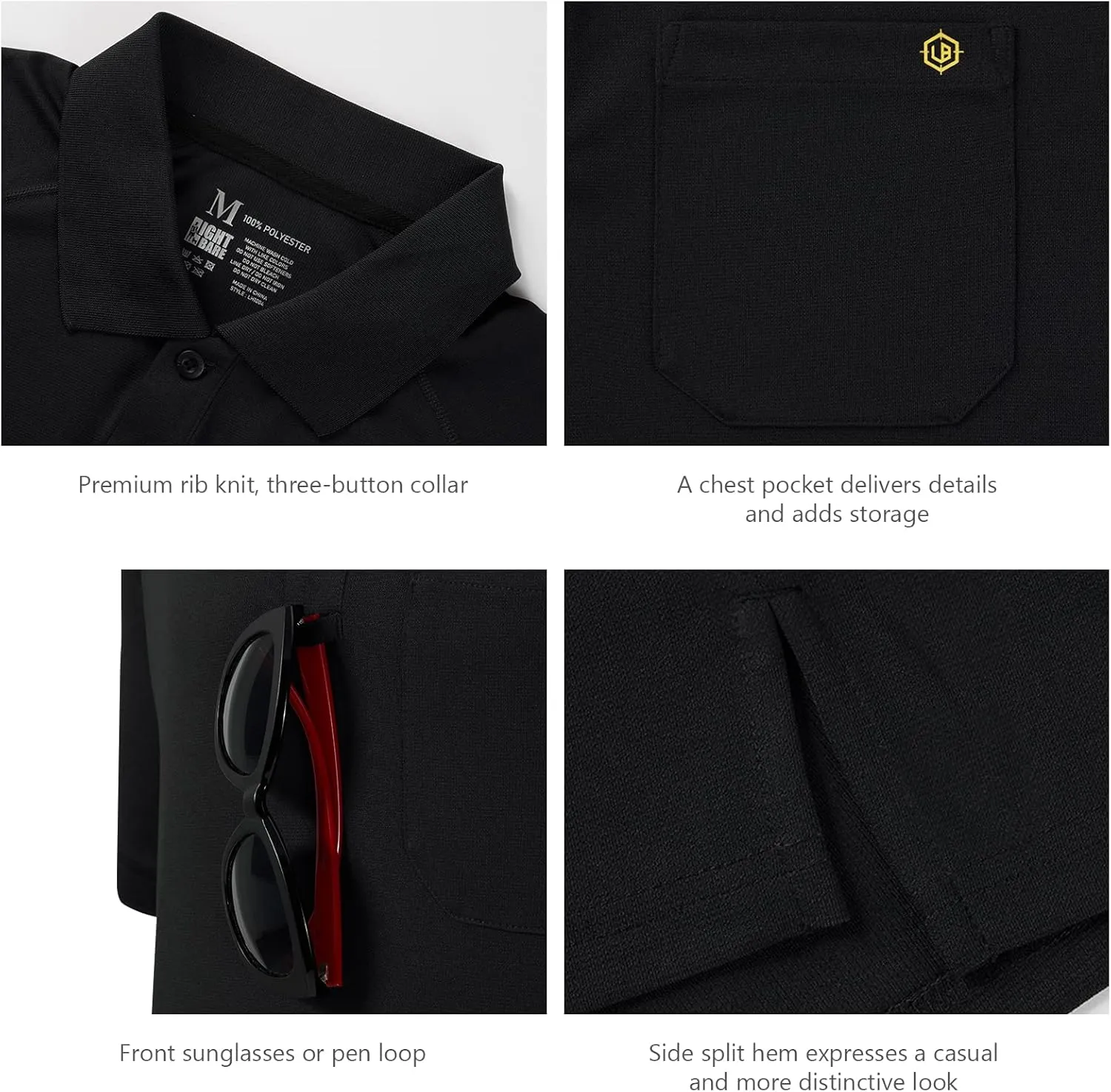 Lightbare Mens Short Sleeve Polo Shirt UPF 50 Performance Moisture Wicking Quick Dry Golf Tennis Polo for Tactical Hiking