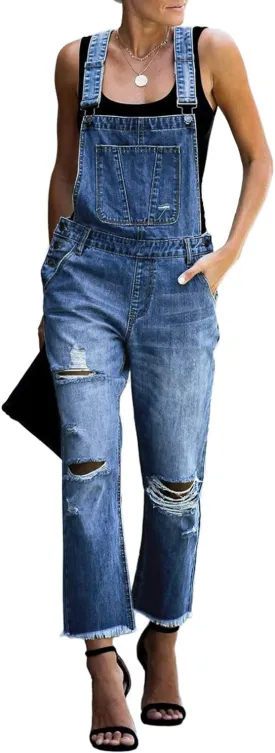 luvamia Women's Casual Stretch Adjustable Denim Bib Overalls Jeans Pants Jumpsuits