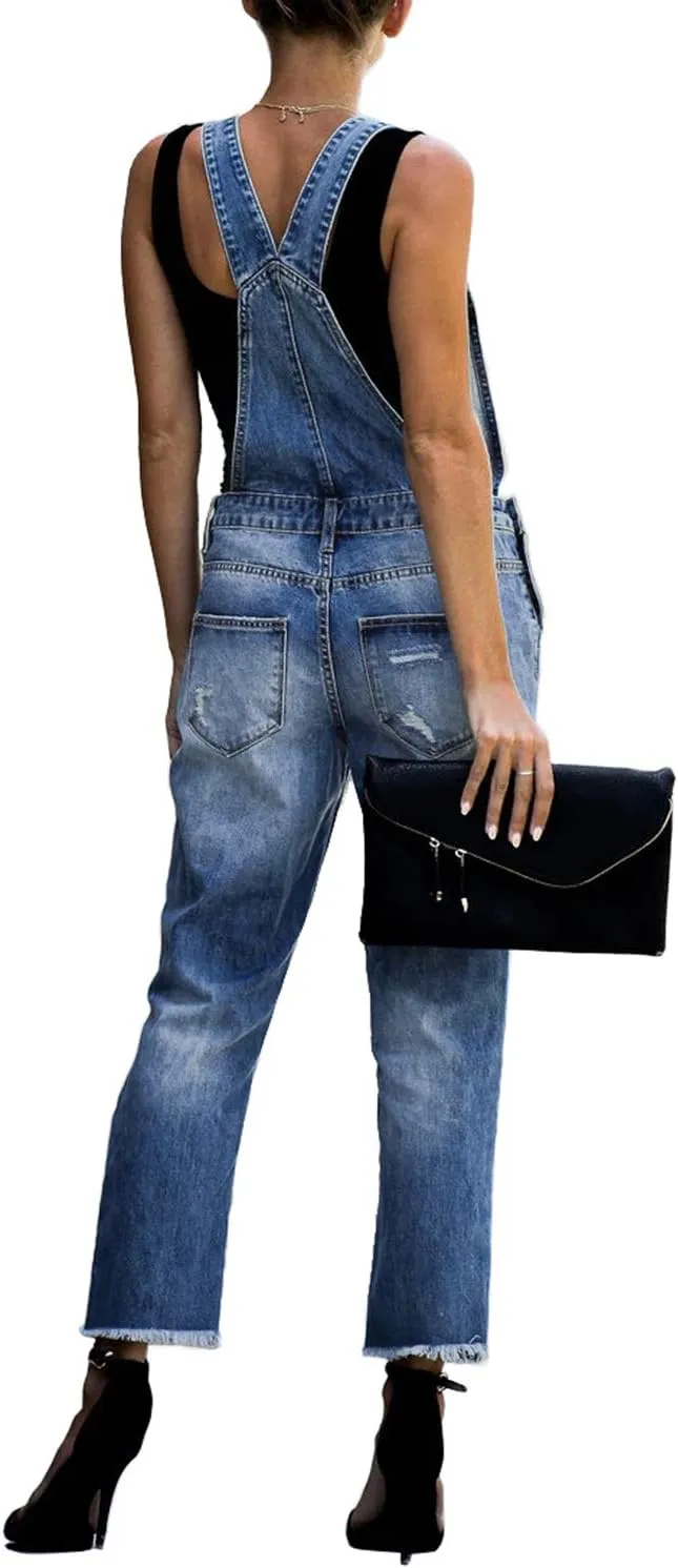 luvamia Women's Casual Stretch Adjustable Denim Bib Overalls Jeans Pants Jumpsuits